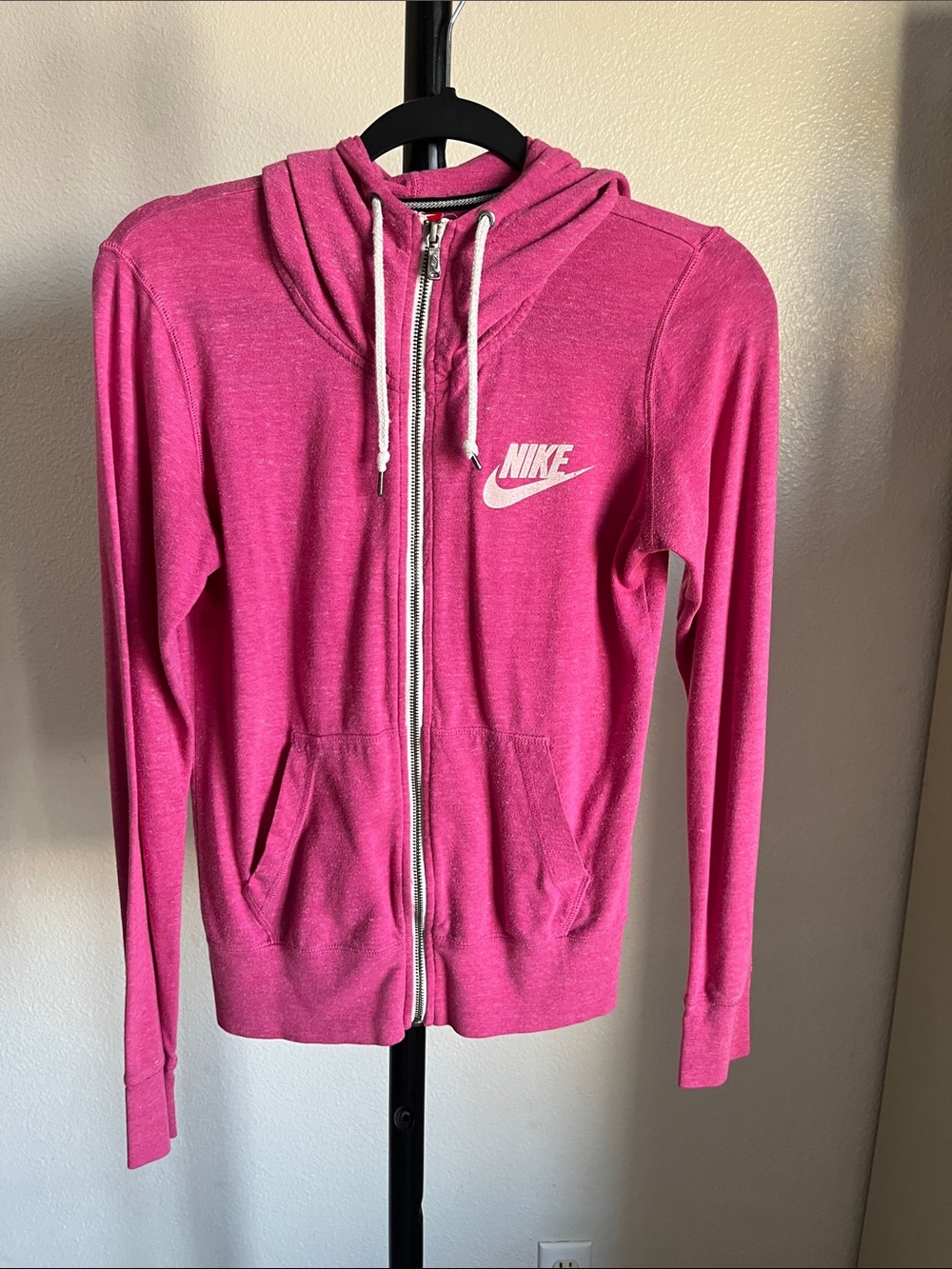 Nike Women’s Pink Zip-Up Lightweight Hoodie with White Logo